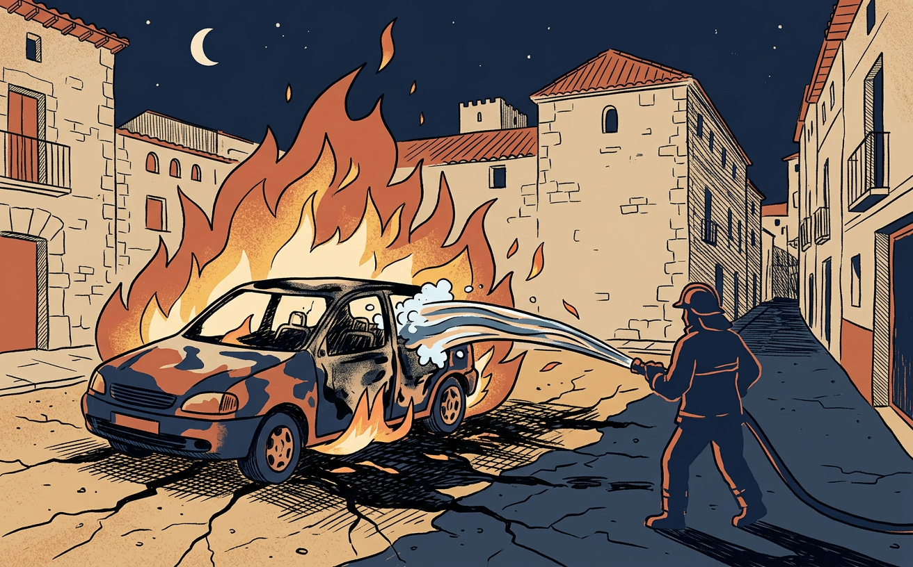 Un coche queda destruido por un incendio nocturno en Novelda
